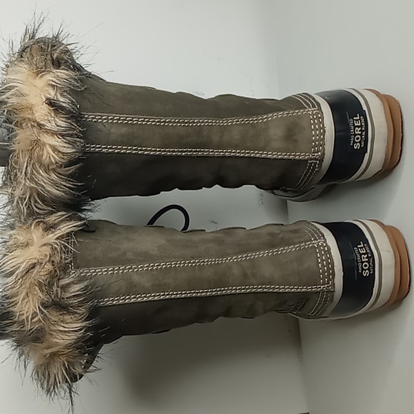 Sorel- Joan of Arctic -Suede Waterproof Boots w/Faux Cuff- Olive Gray - size 9 - Picture 5 of 16